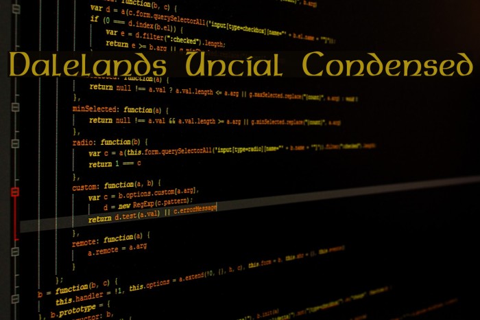 Dalelands Uncial Condensed Font examples