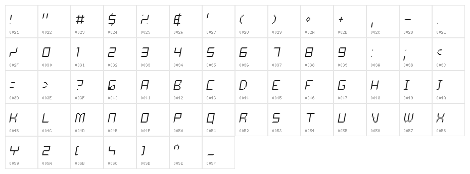 Dalila Light Oblique Character Map