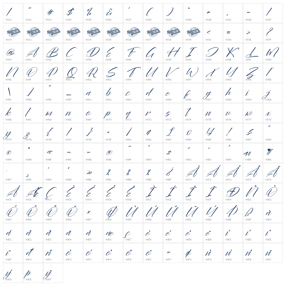Dalinthy DEMO VERSION Italic Character Map