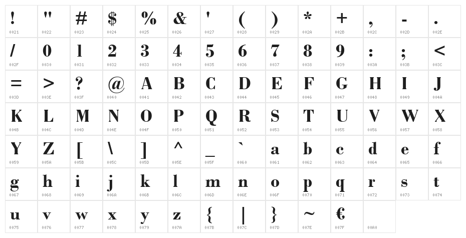 DallaTerrazza-Bold Character Map