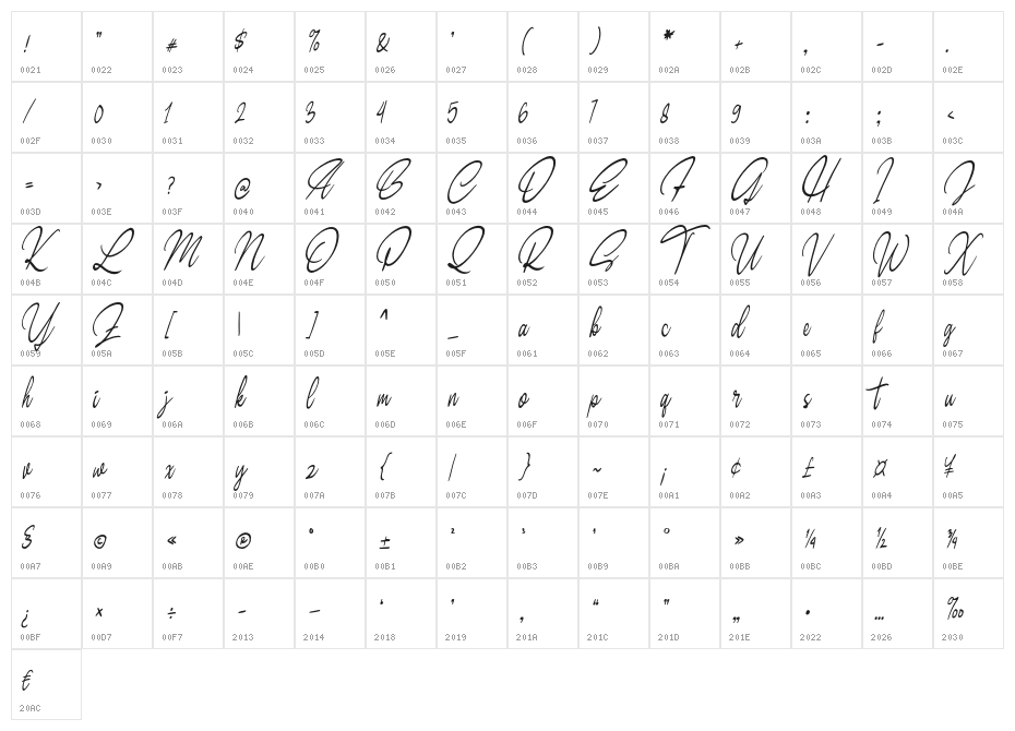 DalvatisDEMO-Regular Character Map