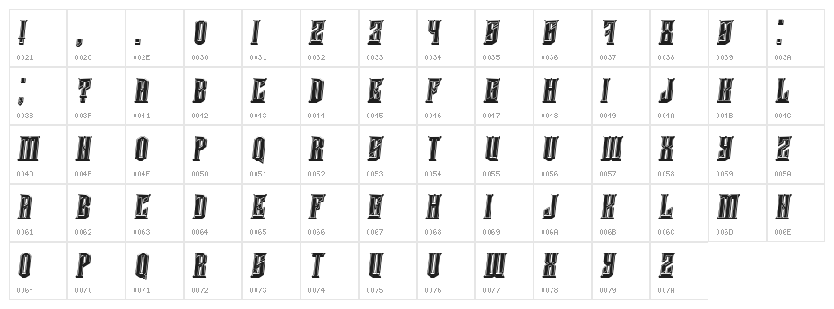 Damages 3D Filled Italic Character Map