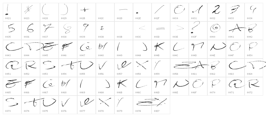 Damagrafik Script Regular Character Map