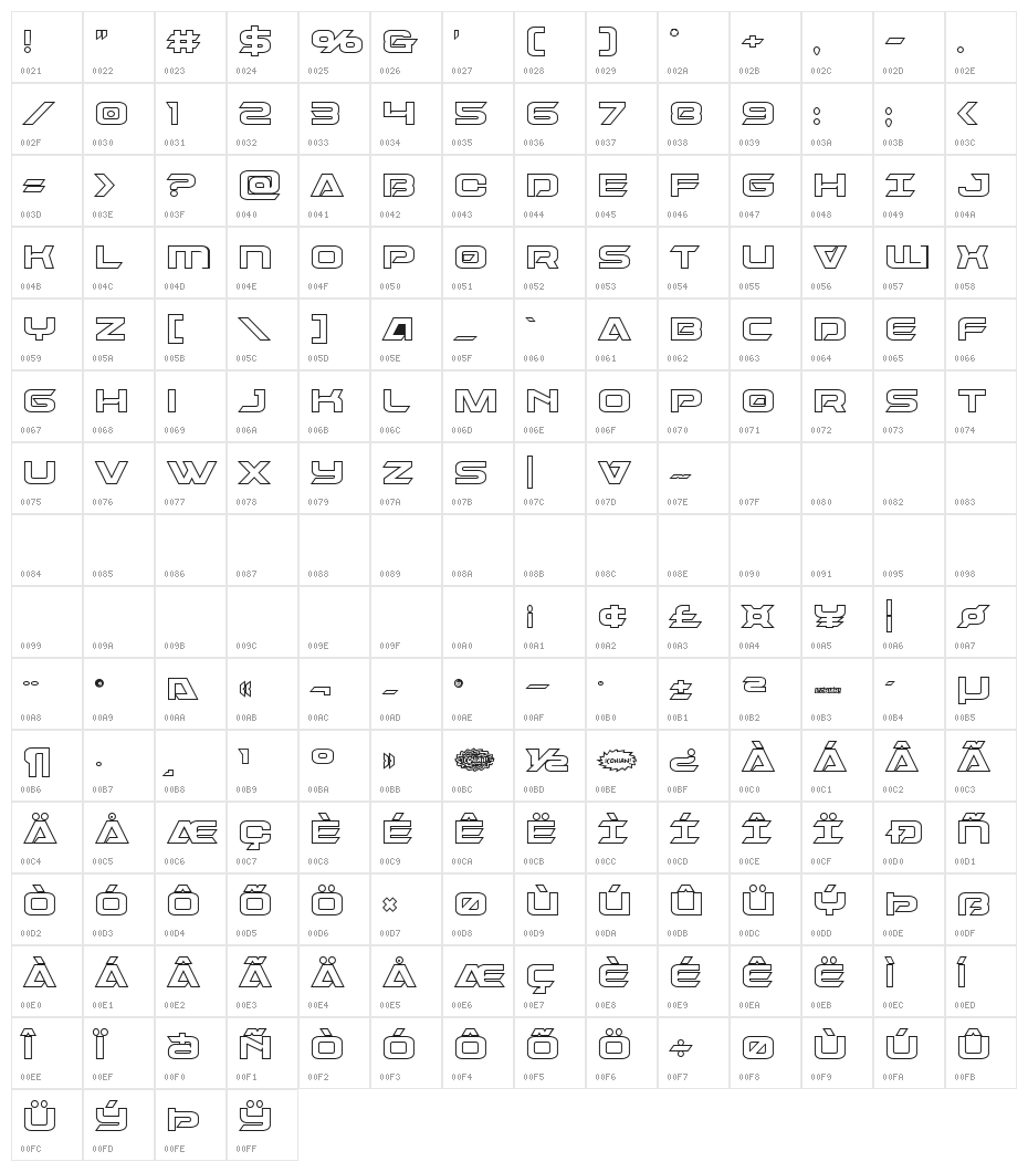 Dameron Bold Outline Character Map