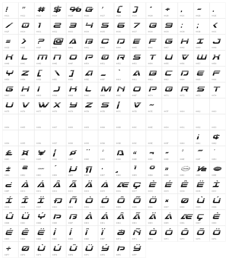Dameron Halftone Italic Character Map