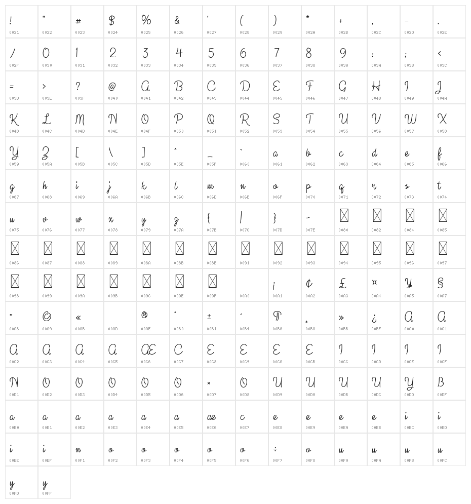 Damia Regular Character Map