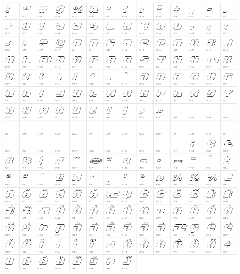 Dan Stargate Outline Italic Character Map