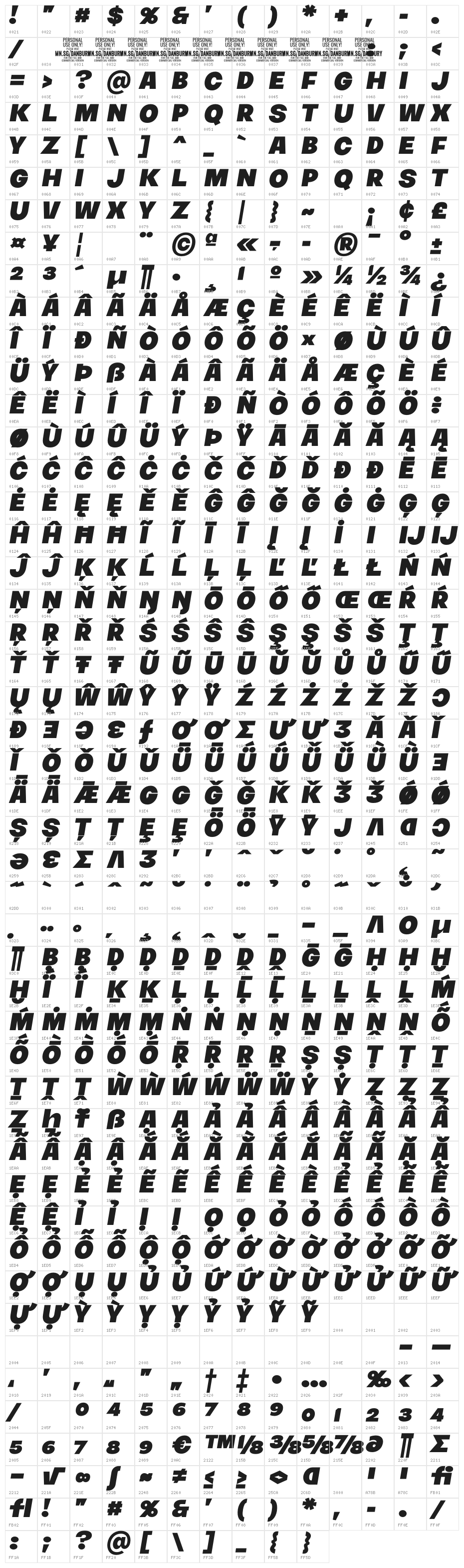 Danbury Caps PERSONAL USE Regular Character Map