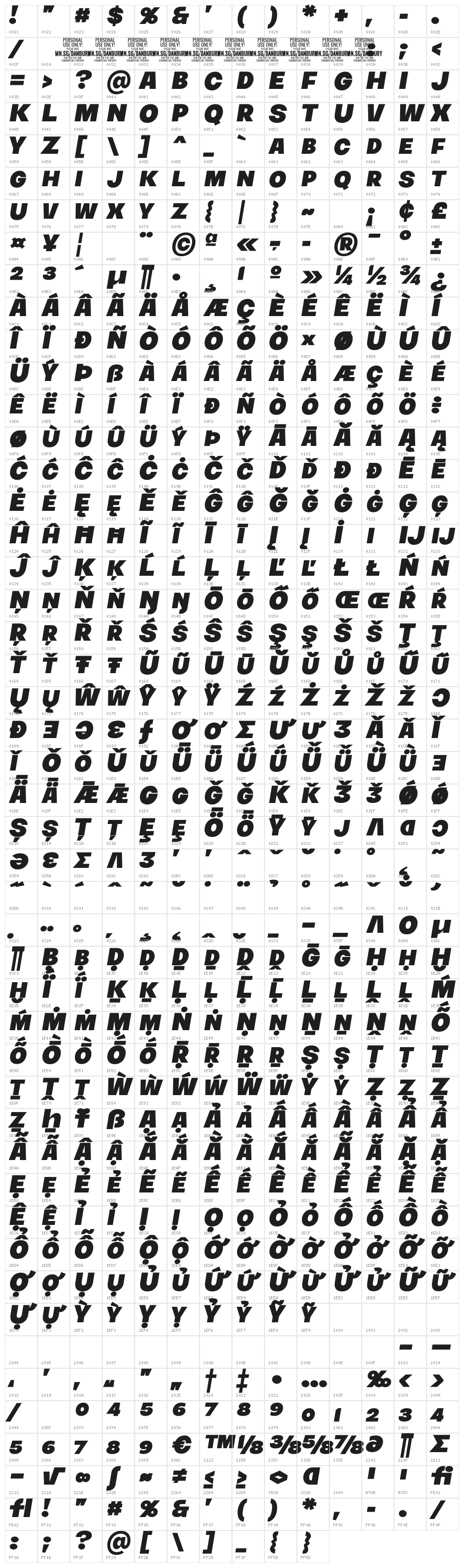 Danbury Small PERSONAL USE Regular Character Map