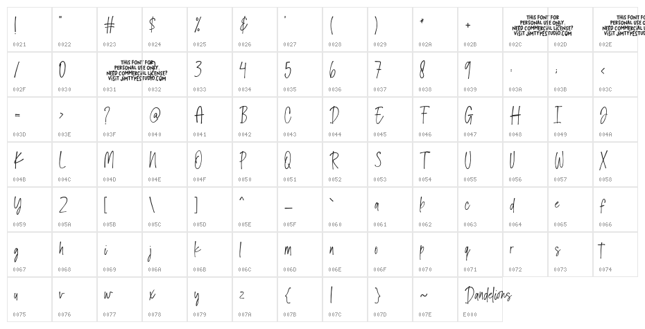Dandelions_PERSONAL_USE_ONLY Character Map