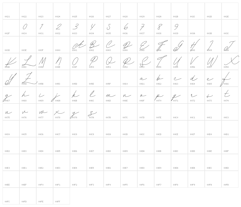 DanizaClarettaFREE Character Map