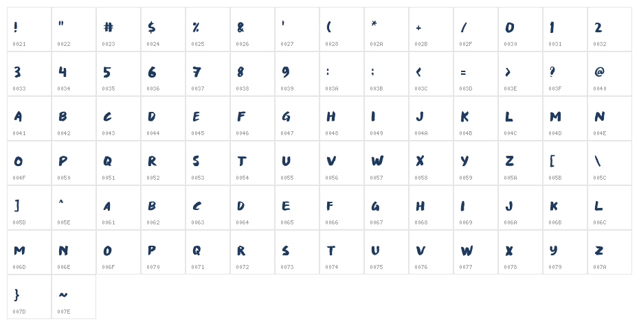 Danska Regular Character Map
