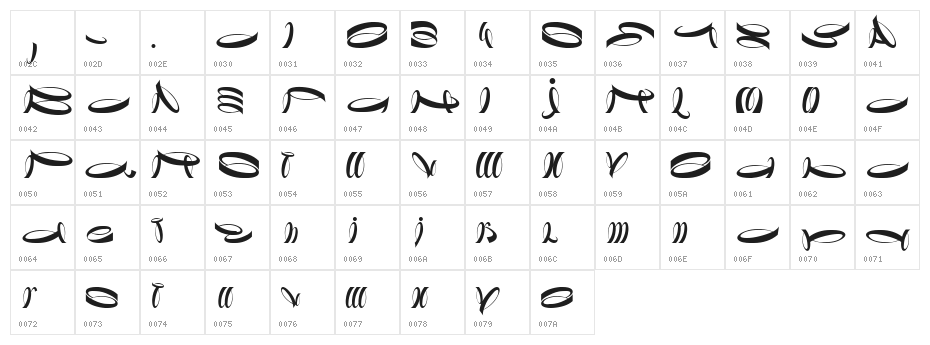 Danzante typeface Regular Character Map