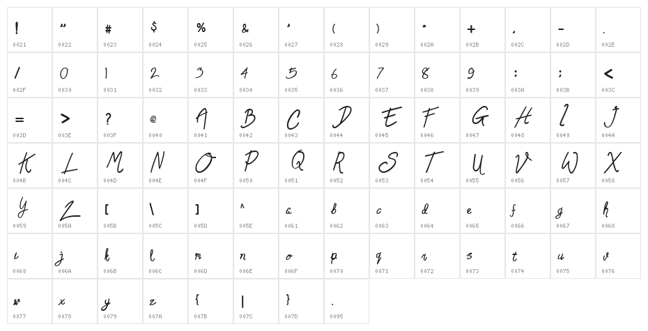 Dara Regular Character Map