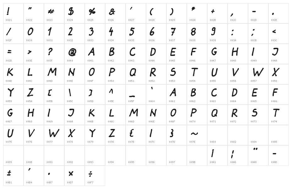 Darbog Bold Italic Character Map