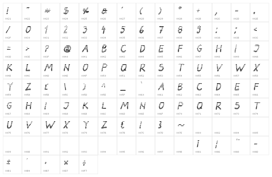 Darbog gradient Bold Italic Character Map