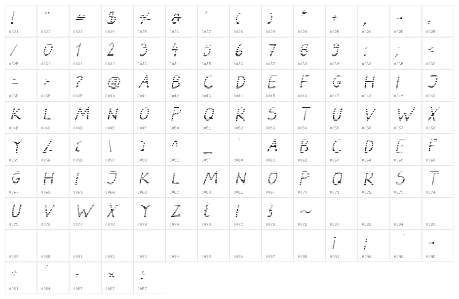 Darbog gradient Italic Character Map