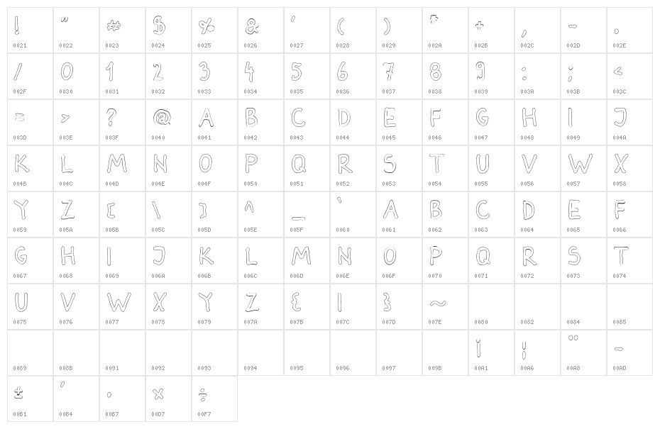 Darbog outline Bold Character Map