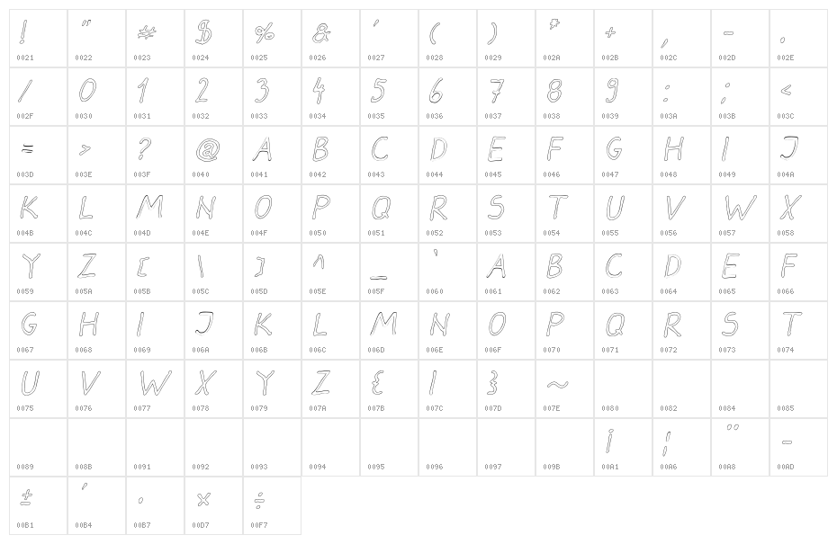 Darbog outline Italic Character Map