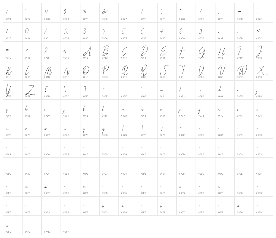 Darcey Oliver Regular Character Map