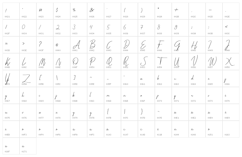Darcey Oliver Regular Character Map