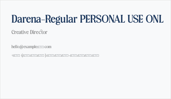 Darena-Regular PERSONAL USE ONL Business Card