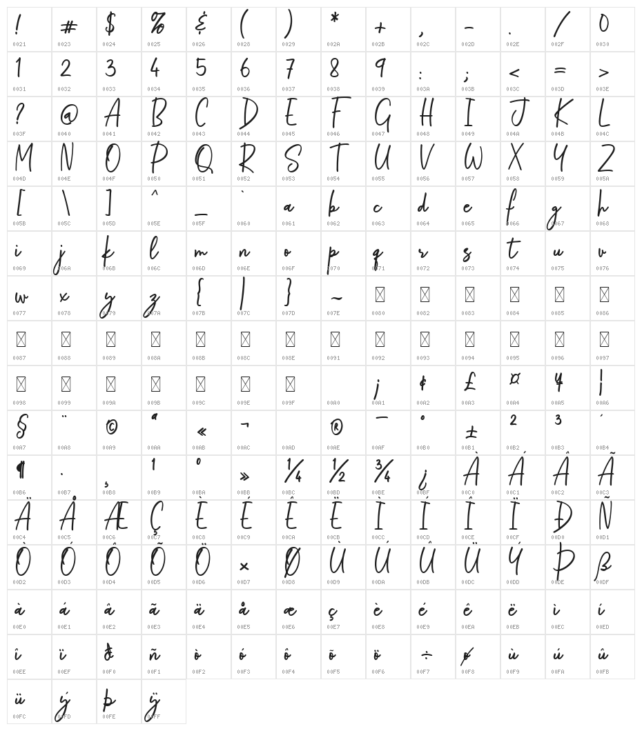 Darianth Regular Character Map
