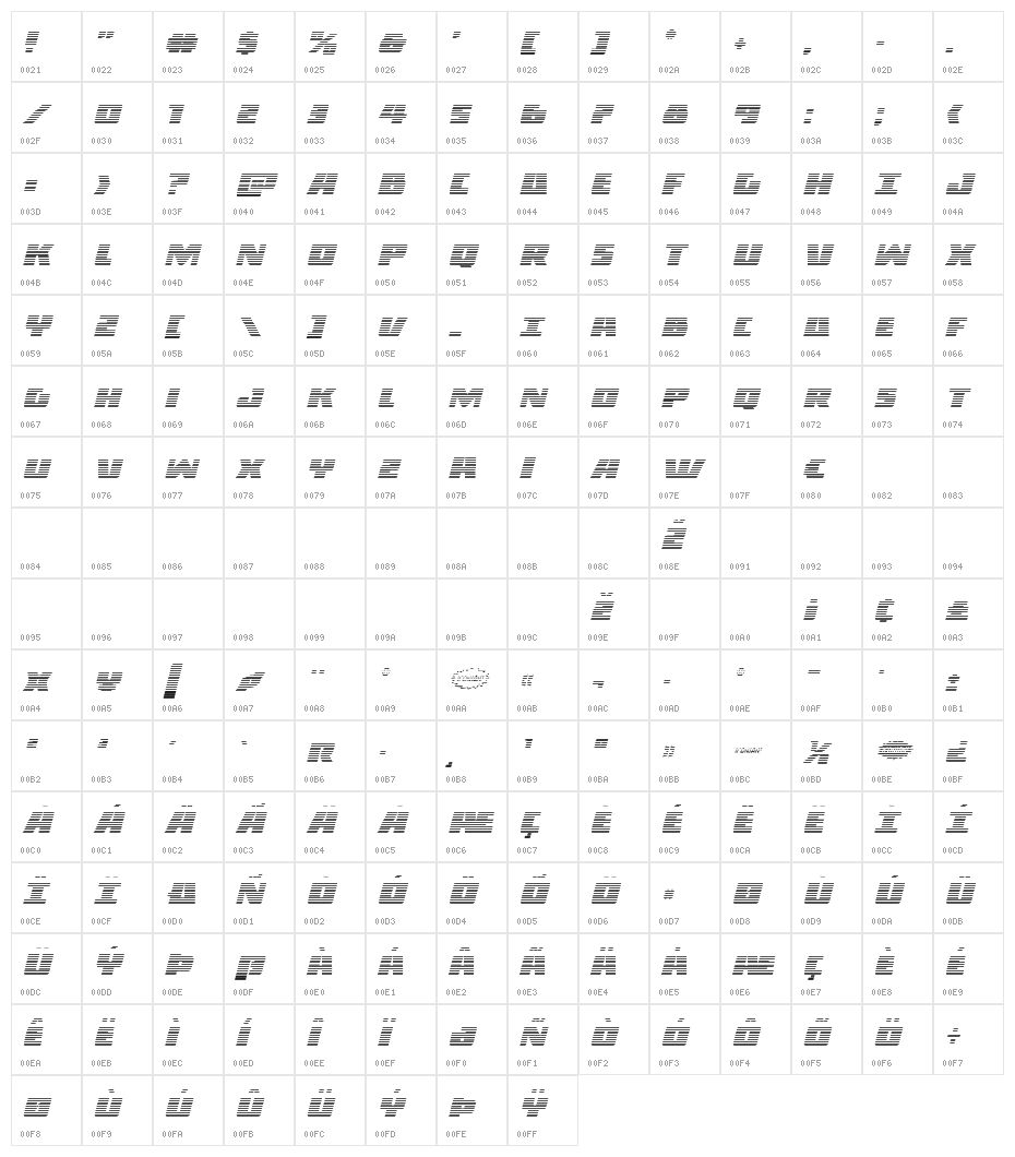 Dark Alliance Gradient Italic Character Map