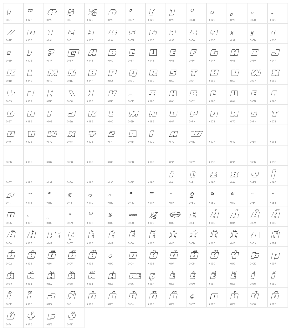 Dark Alliance Outline Italic Character Map