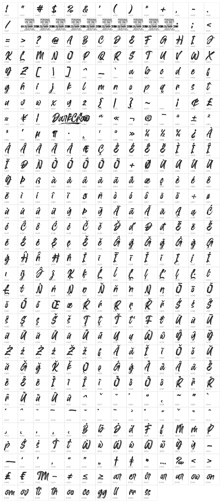 Dark Crow Italic PERSONAL USE Character Map