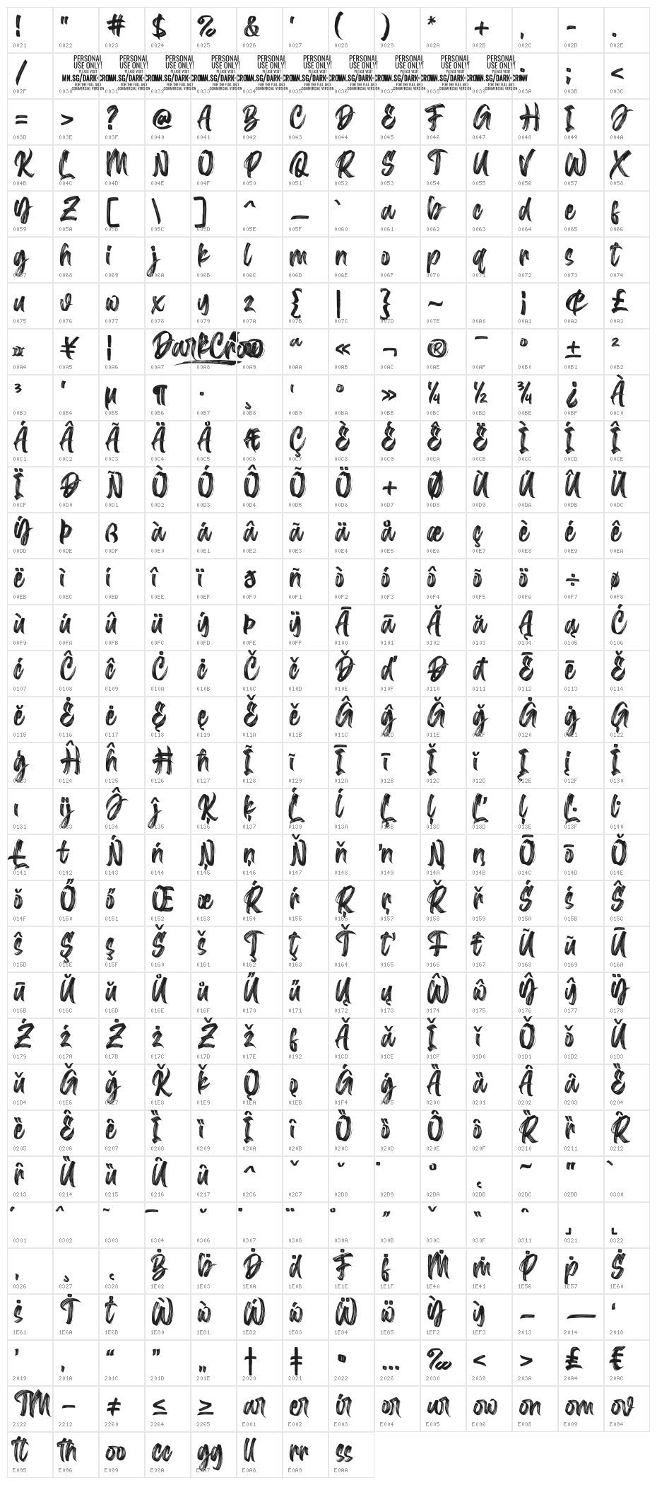 Dark Crow PERSONAL USE Character Map