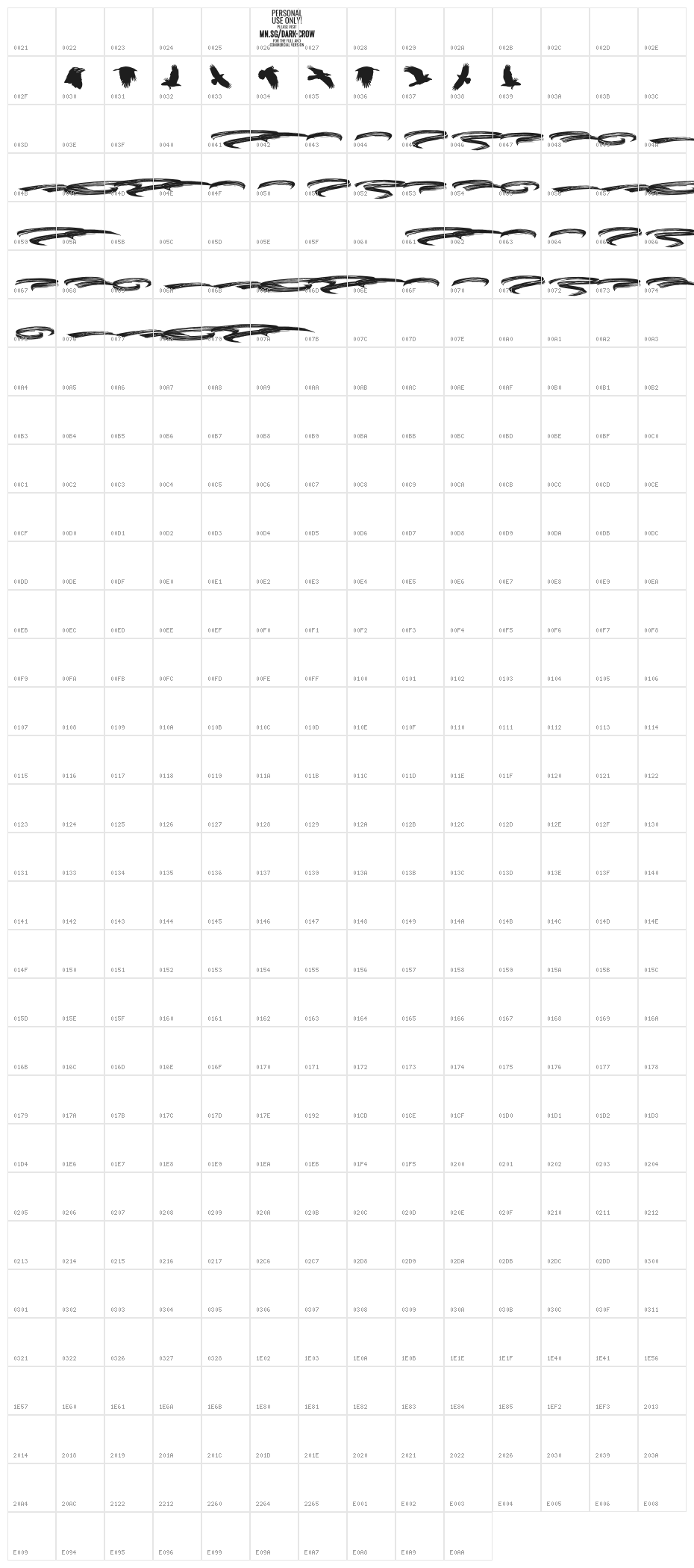 Dark Crow Swash PERSONAL USE Character Map