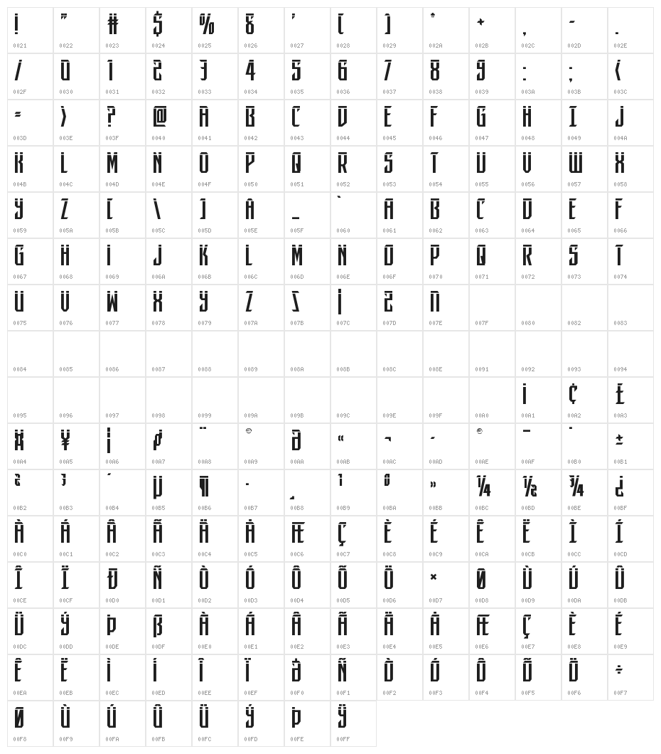 Dark Dominion Laser Character Map