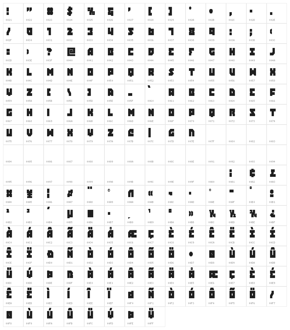 Dark Hornet Condensed Character Map