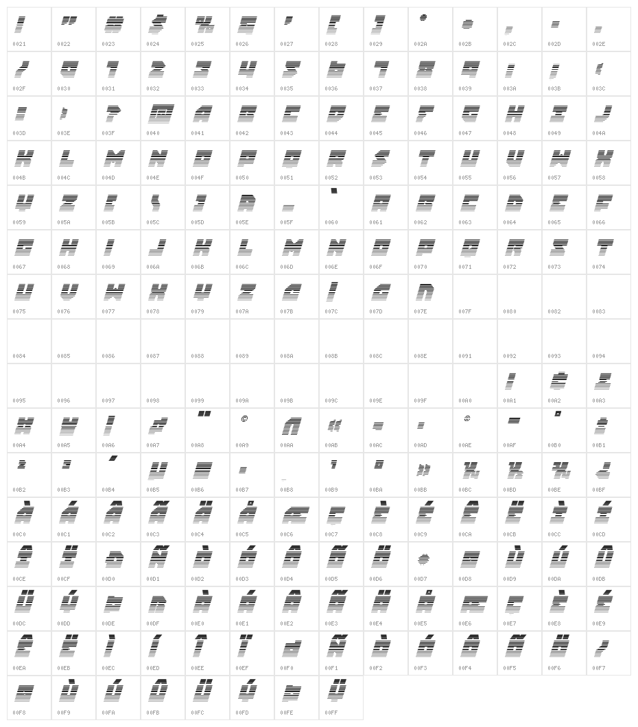 Dark Hornet Gradient 2 Italic Character Map