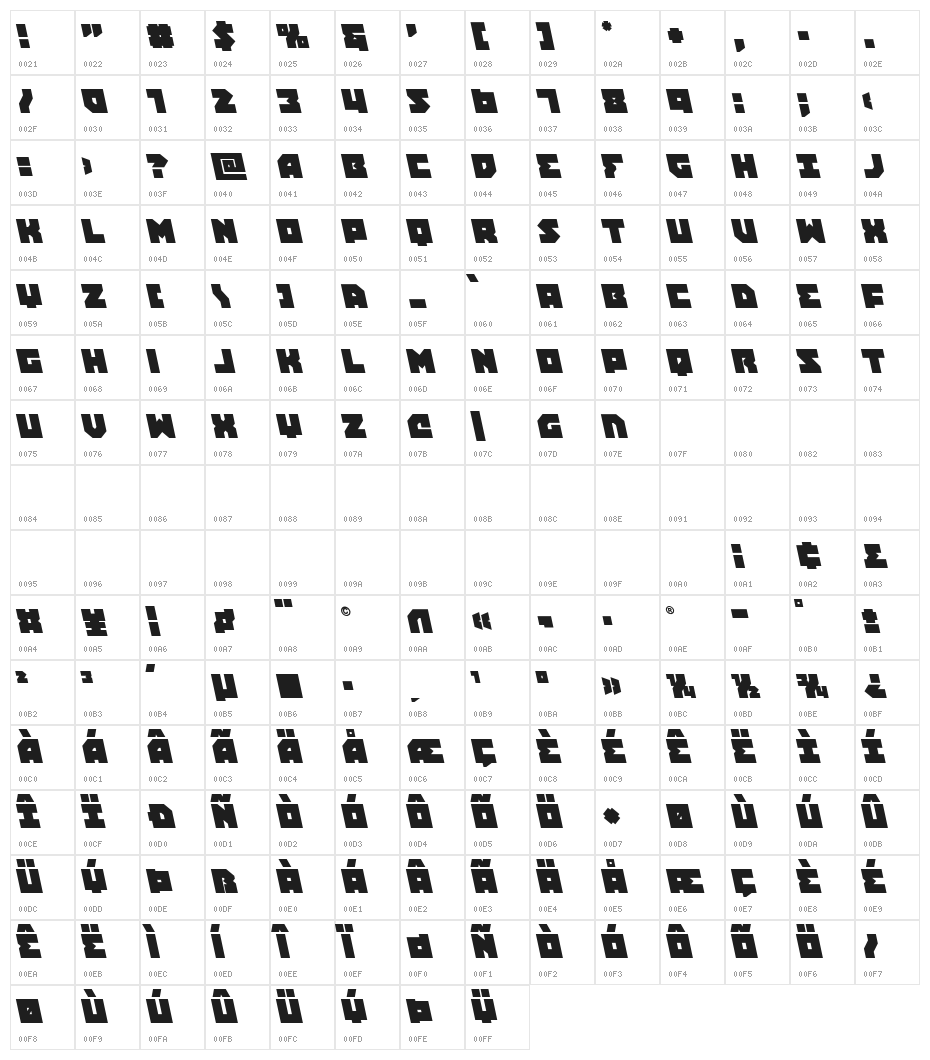 Dark Hornet Semi-Leftalic Character Map