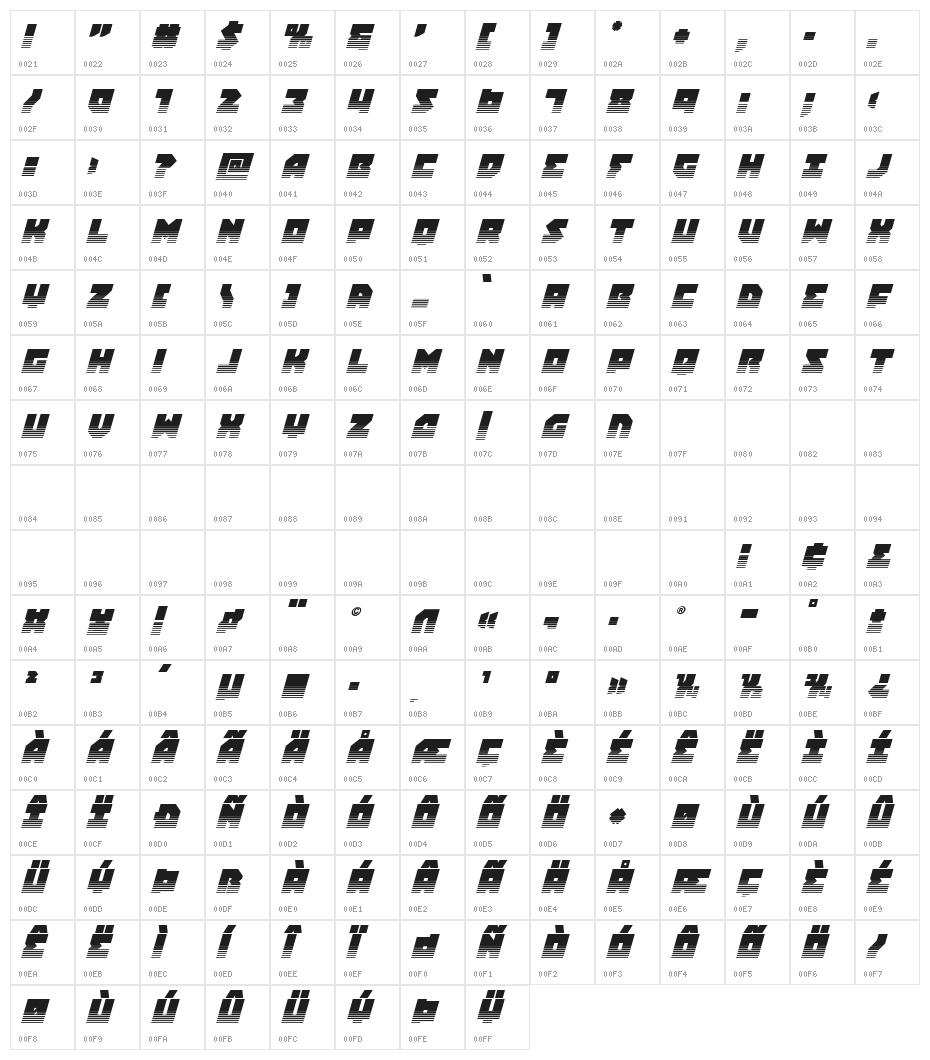 Dark Hornet Twotone Italic Character Map