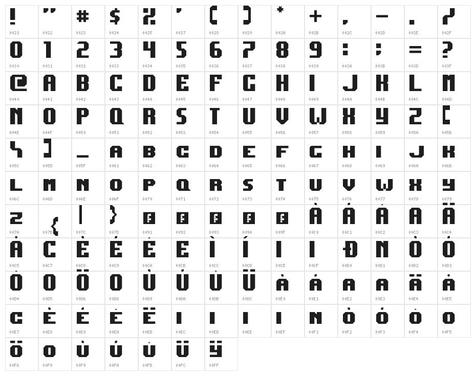 Dark Jubilee Regular Character Map