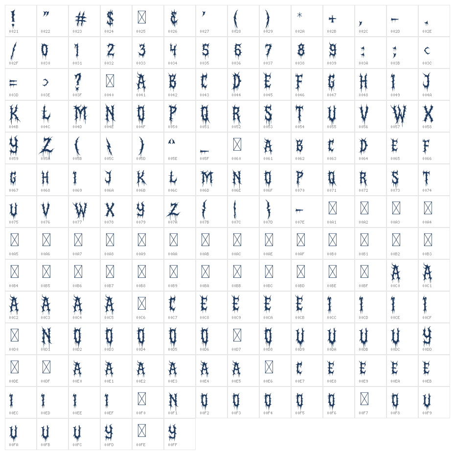 Dark Spikes Character Map