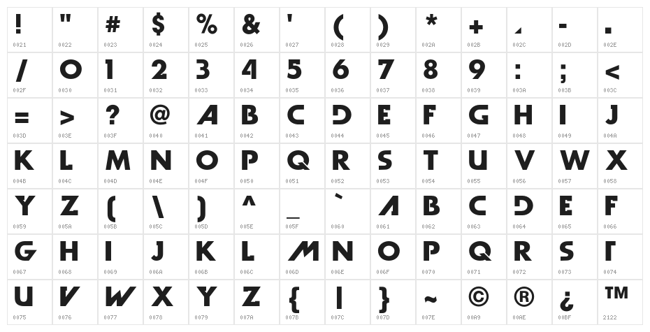 DarkMoonBold Character Map