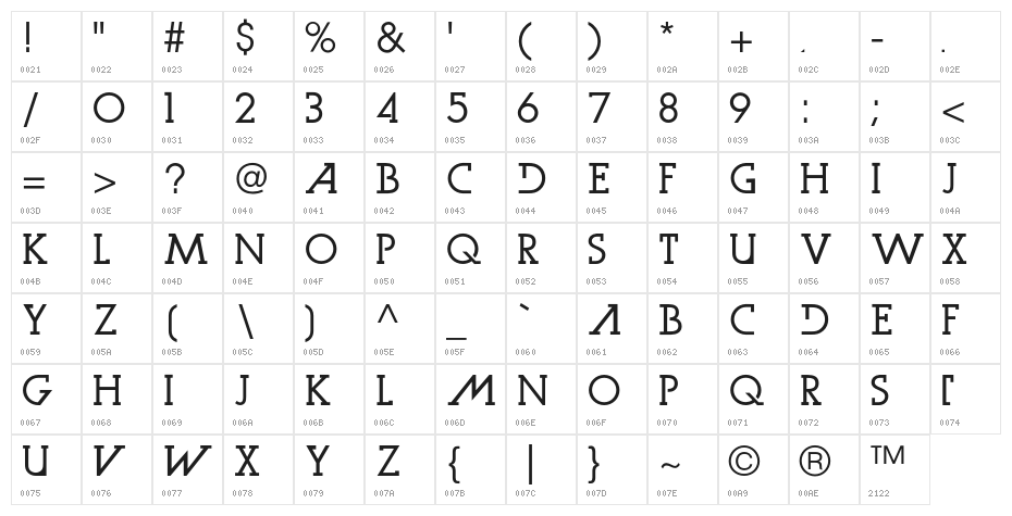 DarkMoonSerifBook Character Map