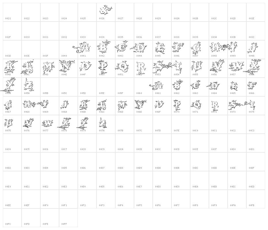 DarkWoodBeveled Character Map