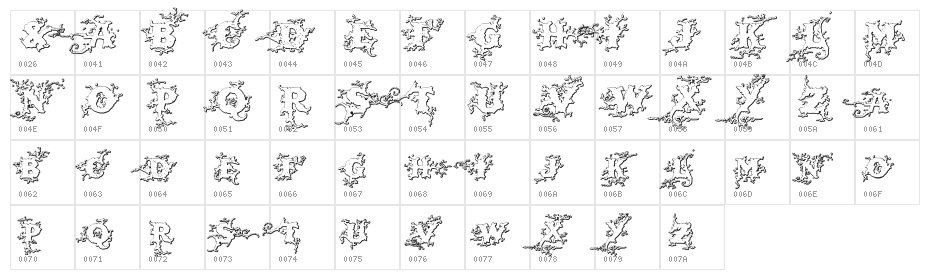 DarkWoodBeveled Character Map