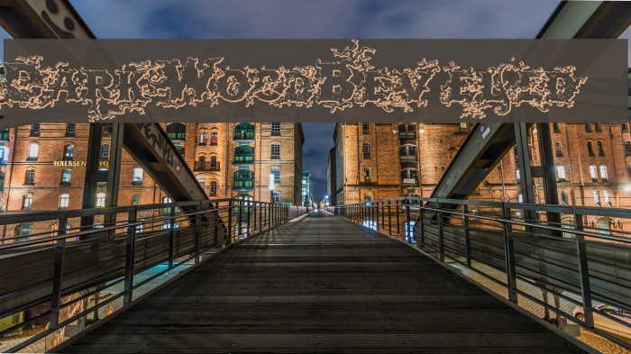 DarkWoodBeveled Schriftart examples