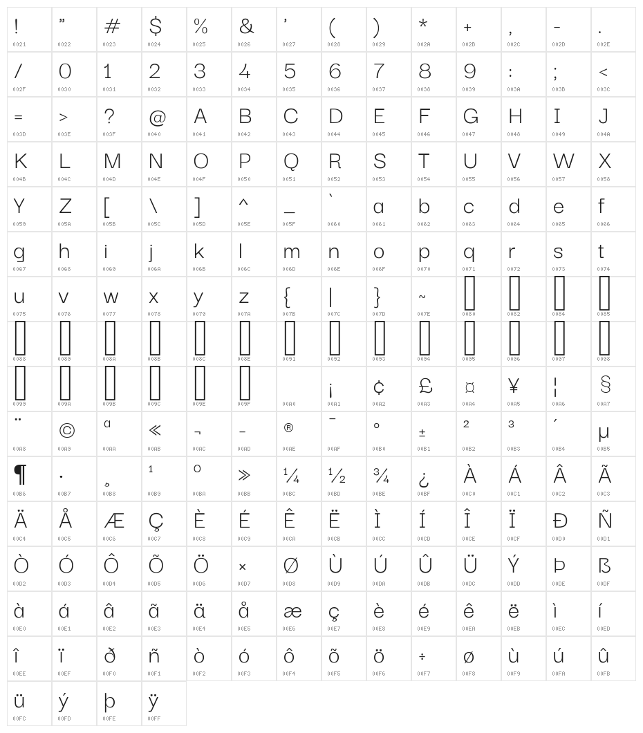 Darker Grotesque Regular Character Map