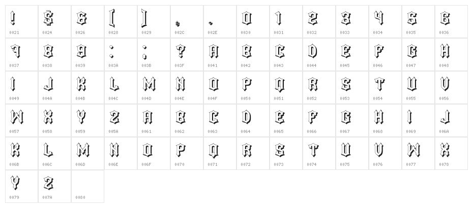 Darker Hollow Regular Character Map