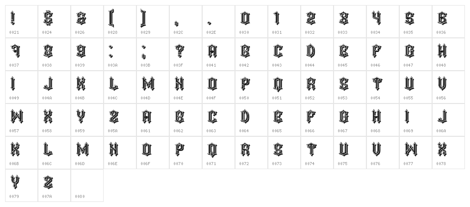 Darker Regular Character Map