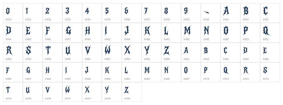 Darkhusk Regular Character Map