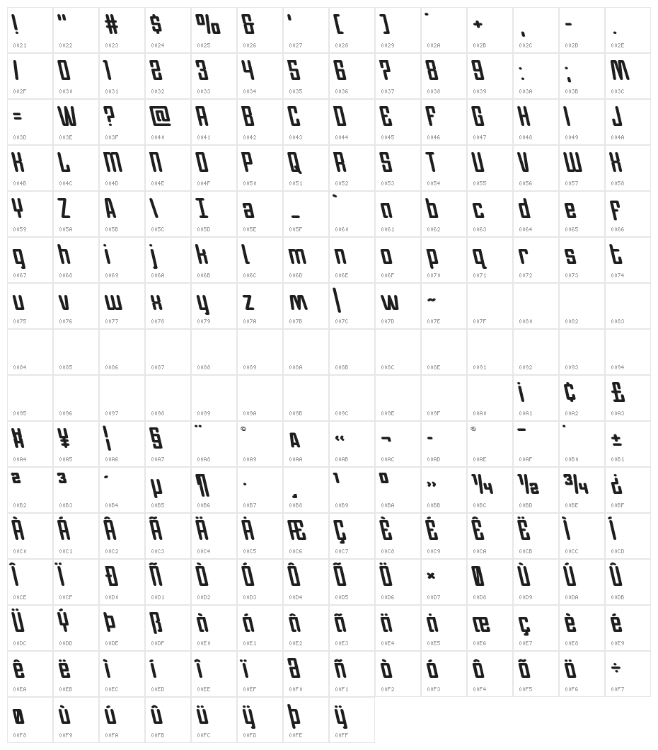 Darklighter Leftalic Character Map