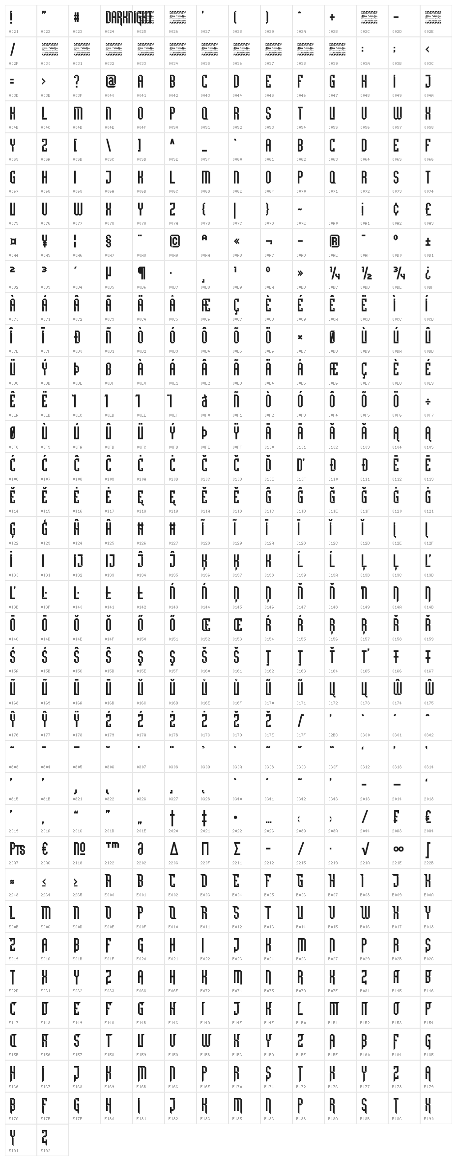 Darknight Personal Use Character Map
